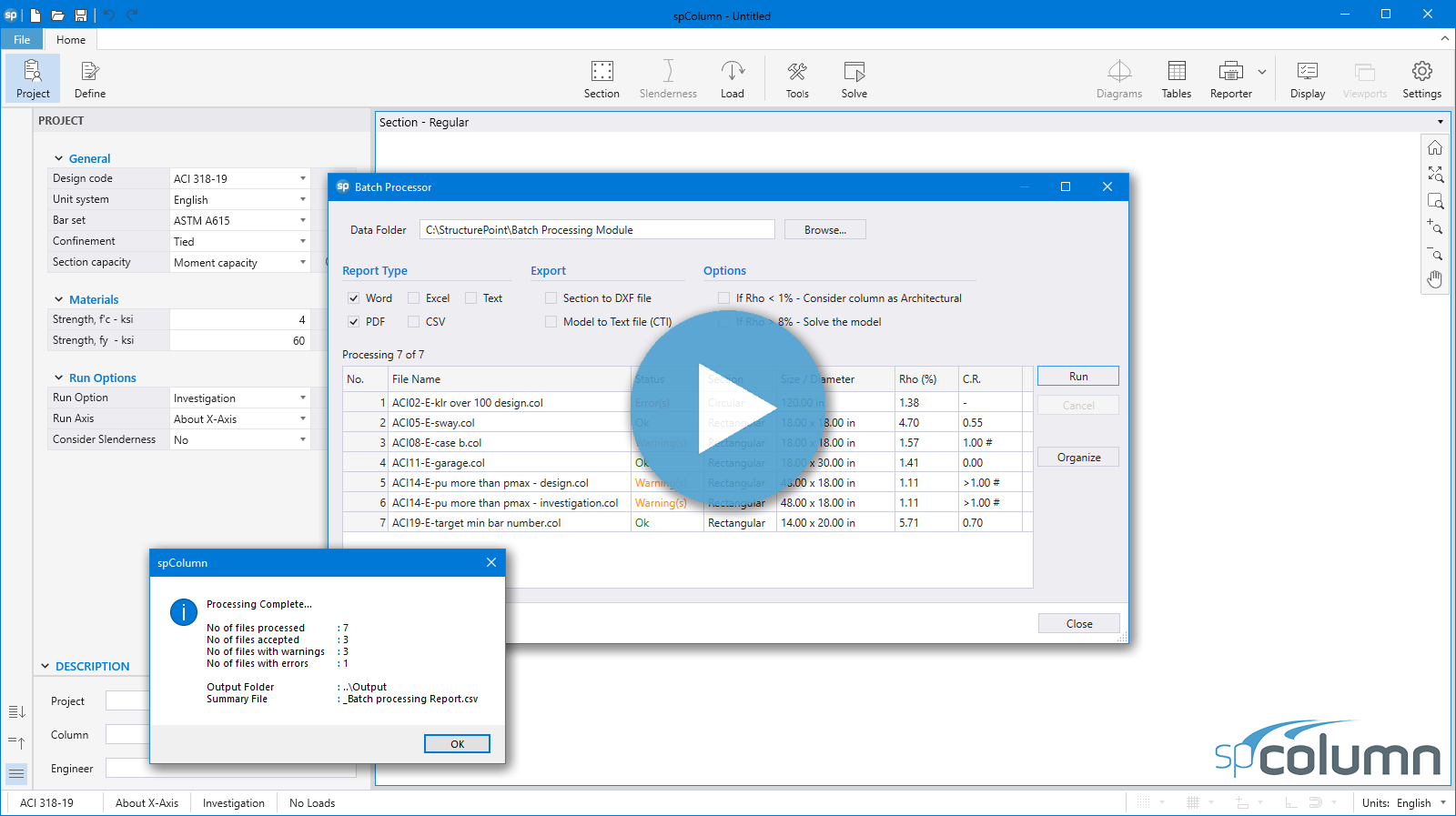 spColumn Batch Processing