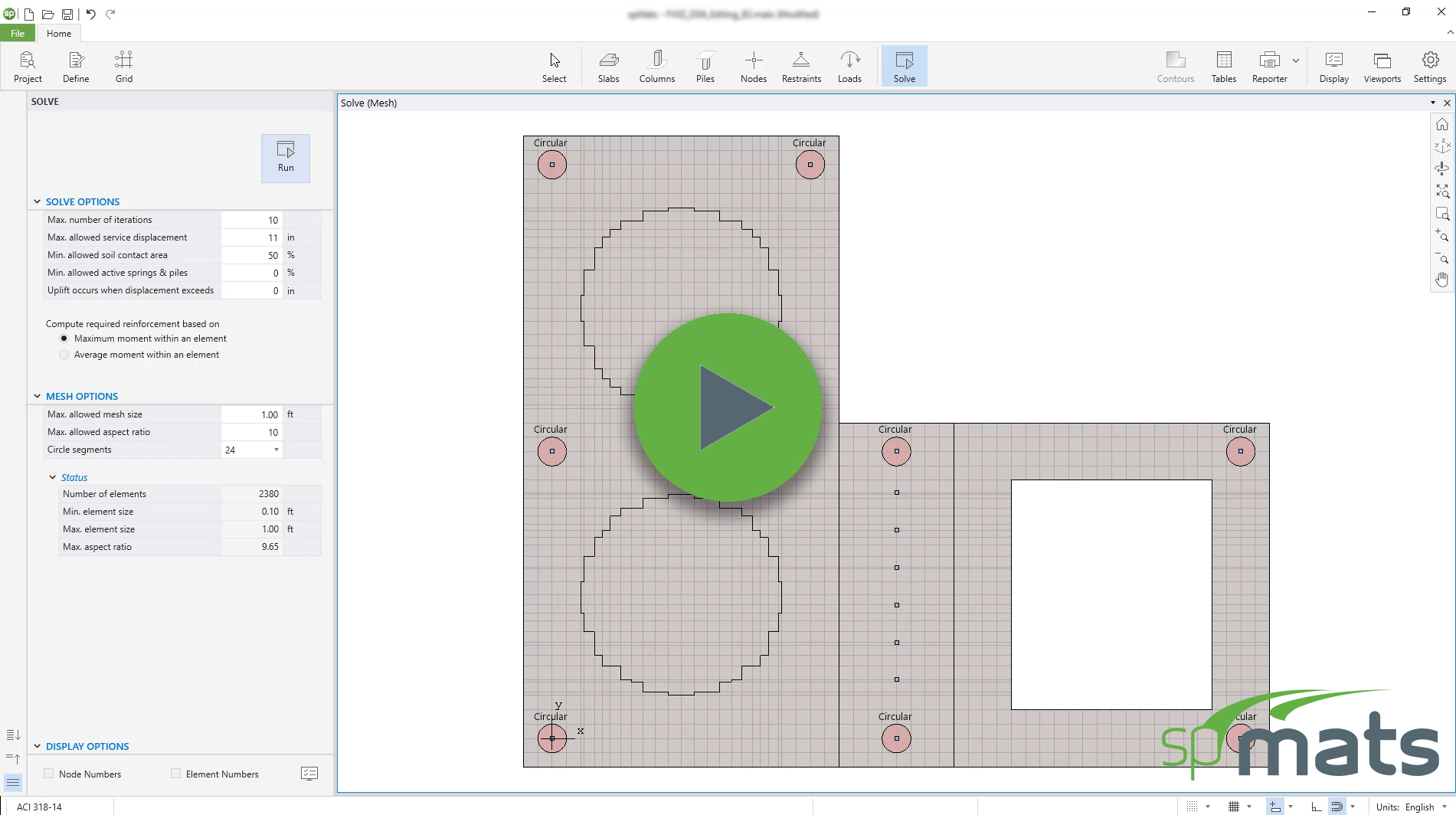 Solve Options, Mesh Optimization, Graphical Results and Tables